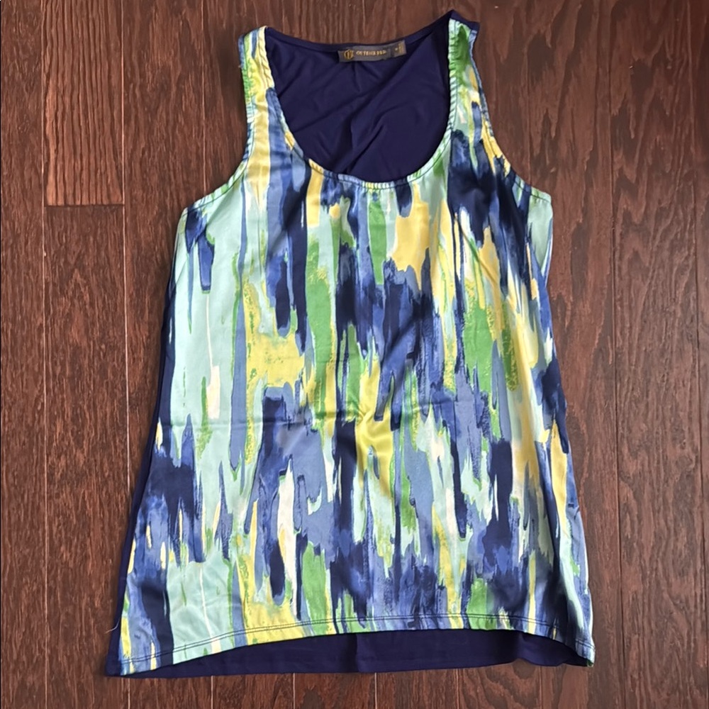 Graphic Blue and Green Sleeveless Tank Top